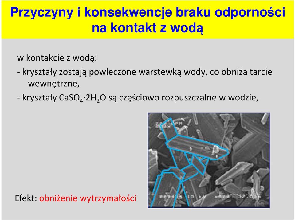 wody, co obniża tarcie wewnętrzne, - kryształy CaSO 4 2H 2 O