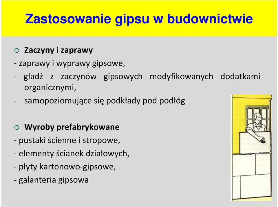 samopoziomujące się podkłady pod podłóg Wyroby prefabrykowane - pustaki ścienne