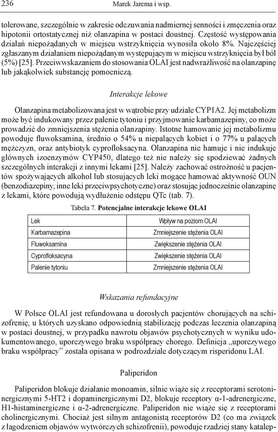 Przeciwwskazaniem do stosowania OLAI jest nadwrażliwość na olanzapinę lub jakąkolwiek substancję pomocniczą. Interakcje lekowe Olanzapina metabolizowana jest w wątrobie przy udziale CYP1A2.