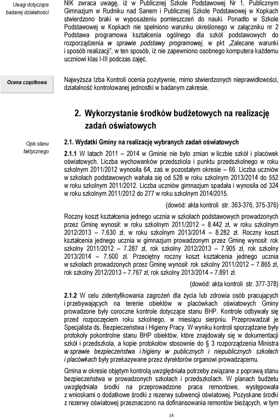 Ponadto w Szkole Podstawowej w Kopkach nie spełniono warunku określonego w załączniku nr 2 Podstawa programowa kształcenia ogólnego dla szkół podstawowych do rozporządzenia w sprawie podstawy