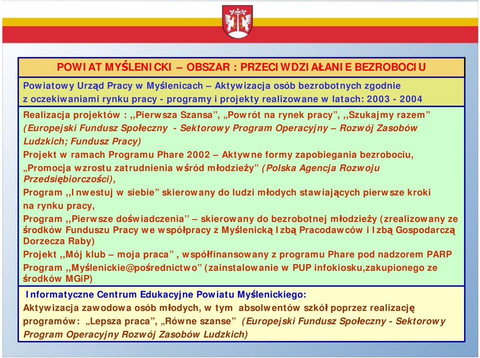 ramach Programu Phare Aktywne formy zapobiegania bezrobociu, Promocja wzrostu zatrudnienia wśród młodzieży (Polska Agencja Rozwoju Przedsiębiorczości), Program,,Inwestuj w siebie skierowany do ludzi