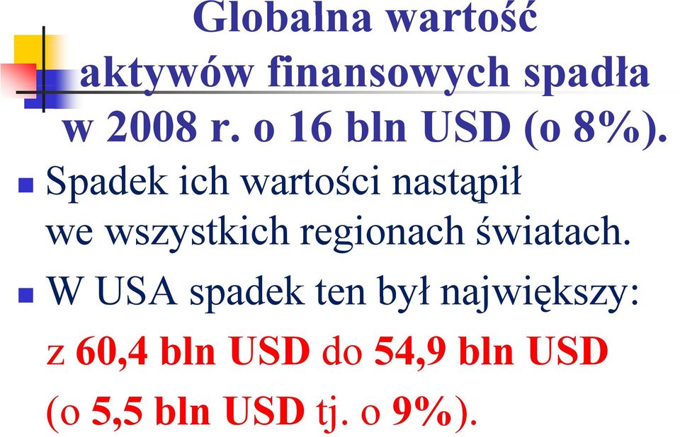 Spadek ich wartości nastąpił we wszystkich regionach