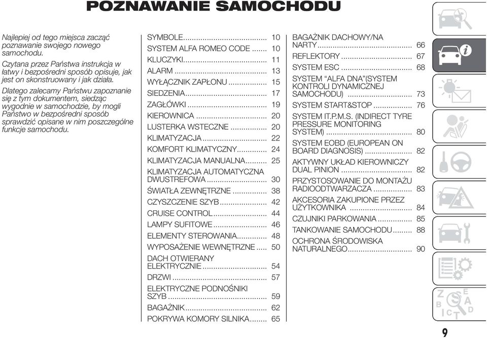 Dlatego zalecamy Państwu zapoznanie się z tym dokumentem, siedząc wygodnie w samochodzie, by mogli Państwo w bezpośredni sposób sprawdzić opisane w nim poszczególne funkcje samochodu. SYMBOLE.