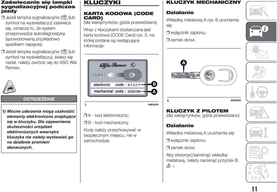 KLUCZYKI KARTA KODOWA (CODE CARD) (dla wersji/rynków, gdzie przewidziano) Wraz z kluczykami dostarczana jest karta kodowa (CODE Card) rys.