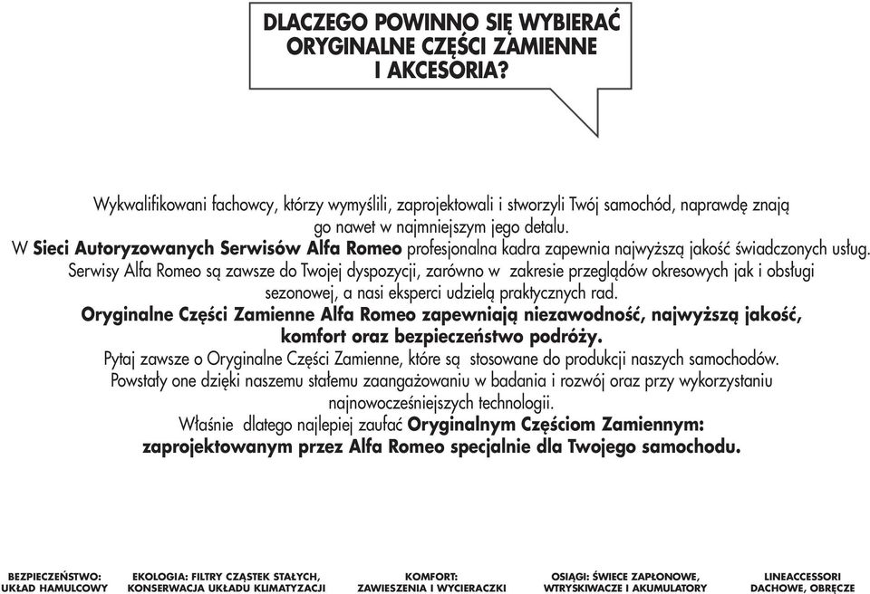 W Sieci Autoryzowanych Serwisów Alfa Romeo profesjonalna kadra zapewnia najwyższą jakość świadczonych usług.