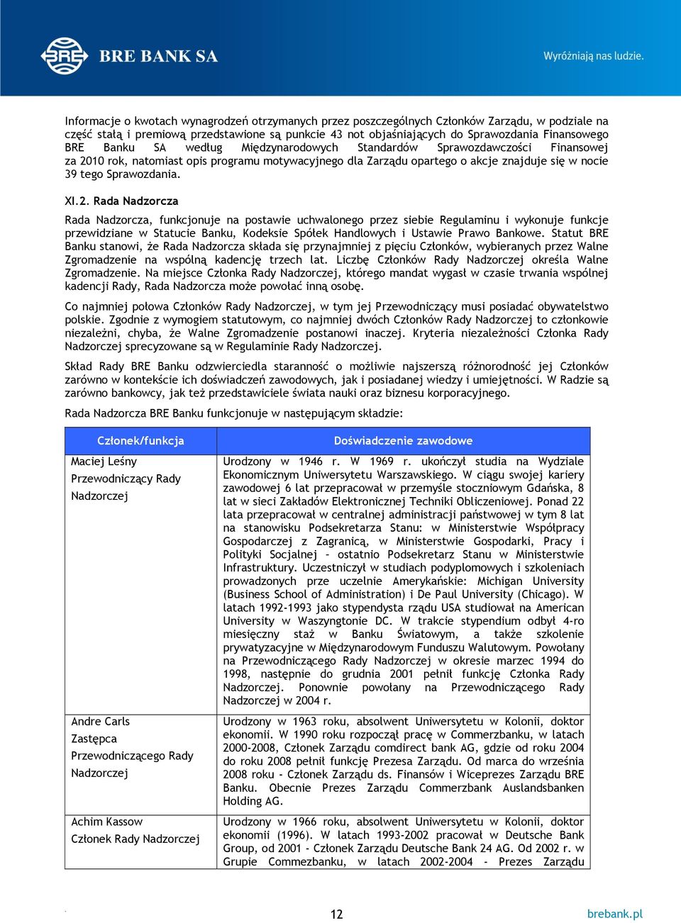 Rada Nadzorcza Rada Nadzorcza, funkcjonuje na postawie uchwalonego przez siebie Regulaminu i wykonuje funkcje przewidziane w Statucie Banku, Kodeksie Spółek Handlowych i Ustawie Prawo Bankowe Statut