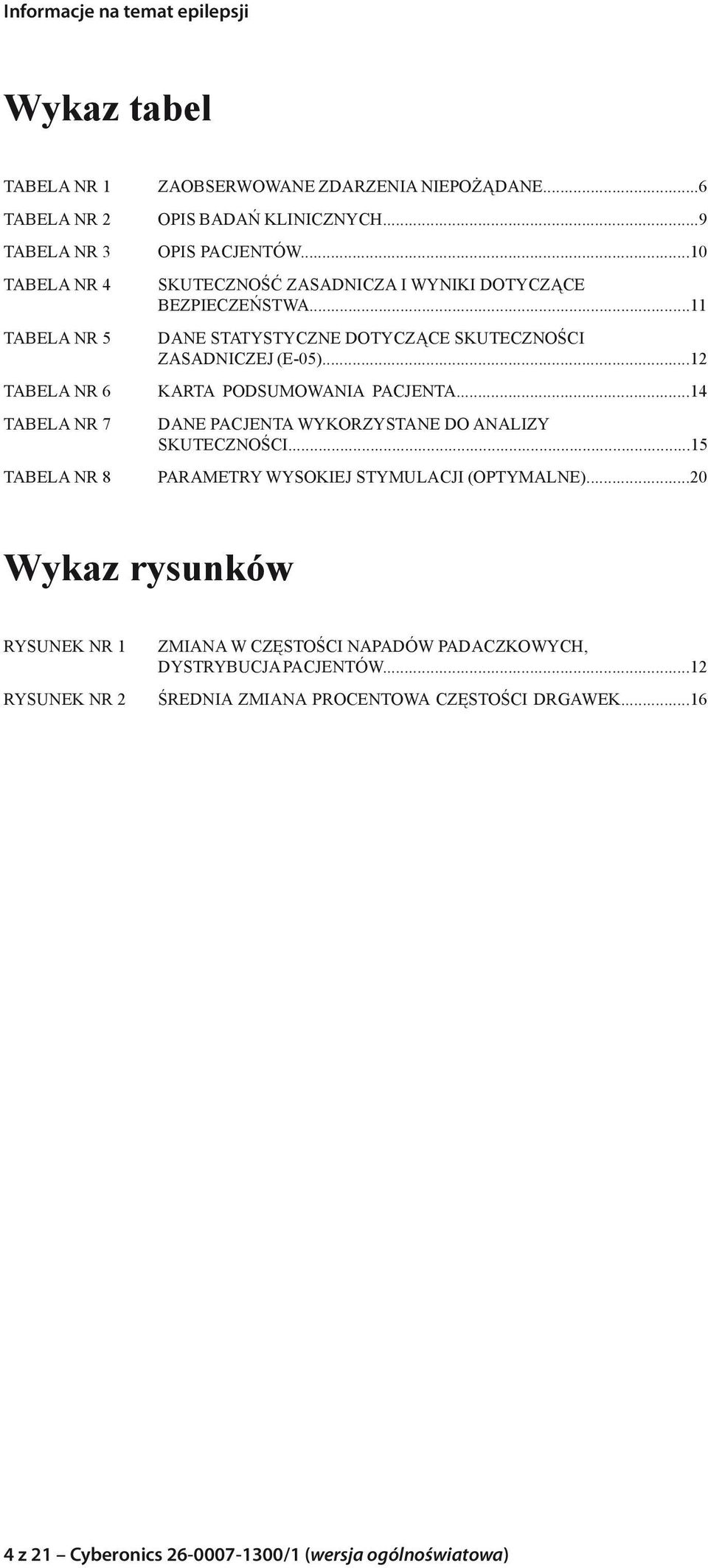 ..11 DANE STATYSTYCZNE DOTYCZĄCE SKUTECZNOŚCI ZASADNICZEJ (E-05)...12 KARTA PODSUMOWANIA PACJENTA...14 DANE PACJENTA WYKORZYSTANE DO ANALIZY SKUTECZNOŚCI.