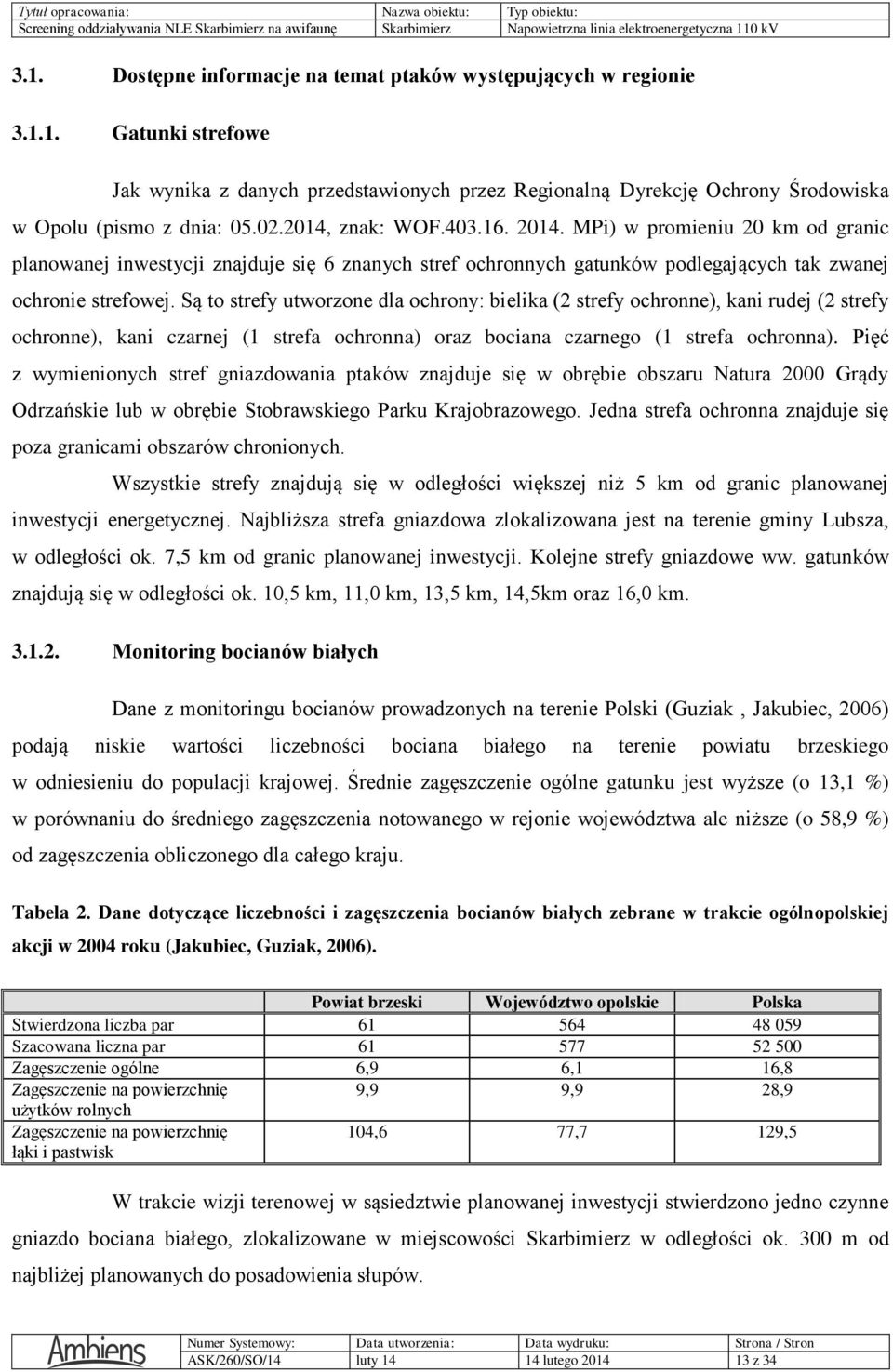 02.2014, znak: WOF.403.16. 2014. MPi) w promieniu 20 km od granic planowanej inwestycji znajduje się 6 znanych stref ochronnych gatunków podlegających tak zwanej ochronie strefowej.