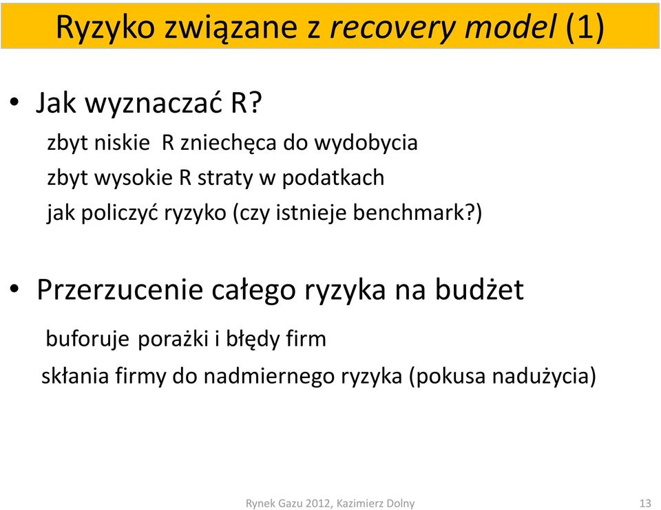 jak policzyć ryzyko (czy istnieje benchmark?