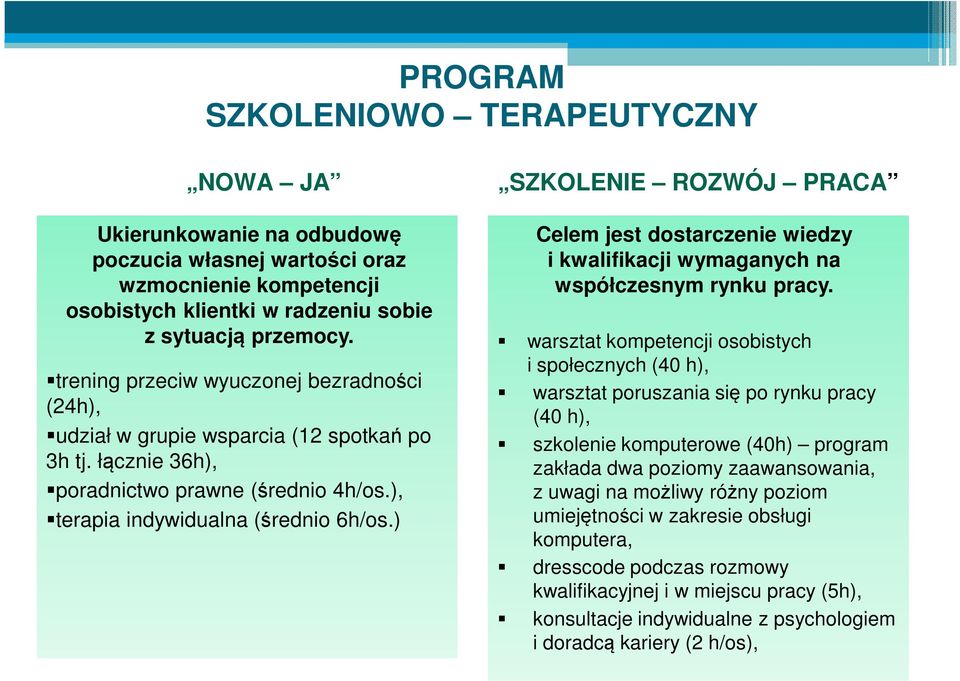 ) SZKOLENIE ROZWÓJ PRACA Celem jest dostarczenie wiedzy i kwalifikacji wymaganych na współczesnym rynku pracy.