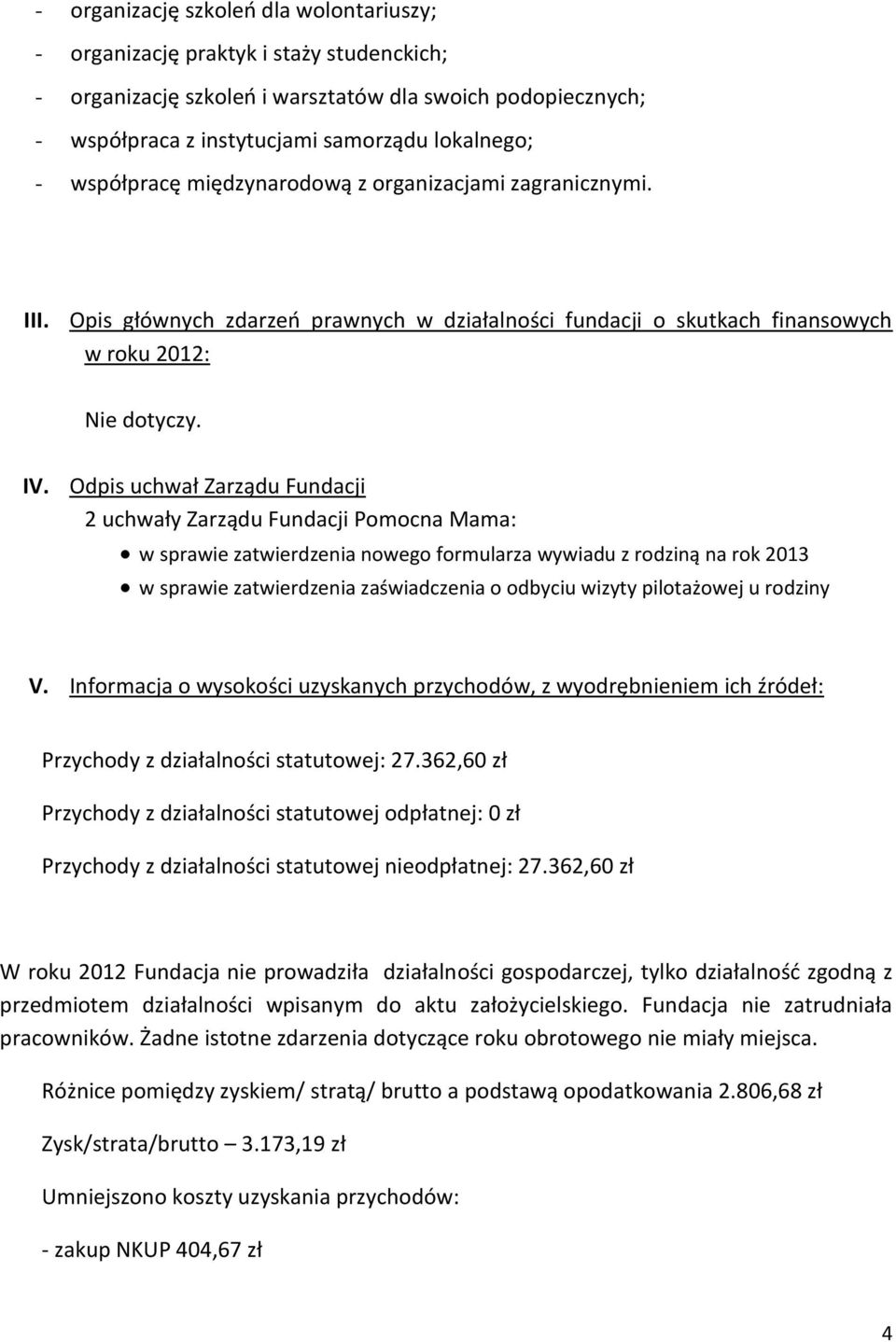 Odpis uchwał Zarządu Fundacji 2 uchwały Zarządu Fundacji Pomocna Mama: w sprawie zatwierdzenia nowego formularza wywiadu z rodziną na rok 2013 w sprawie zatwierdzenia zaświadczenia o odbyciu wizyty