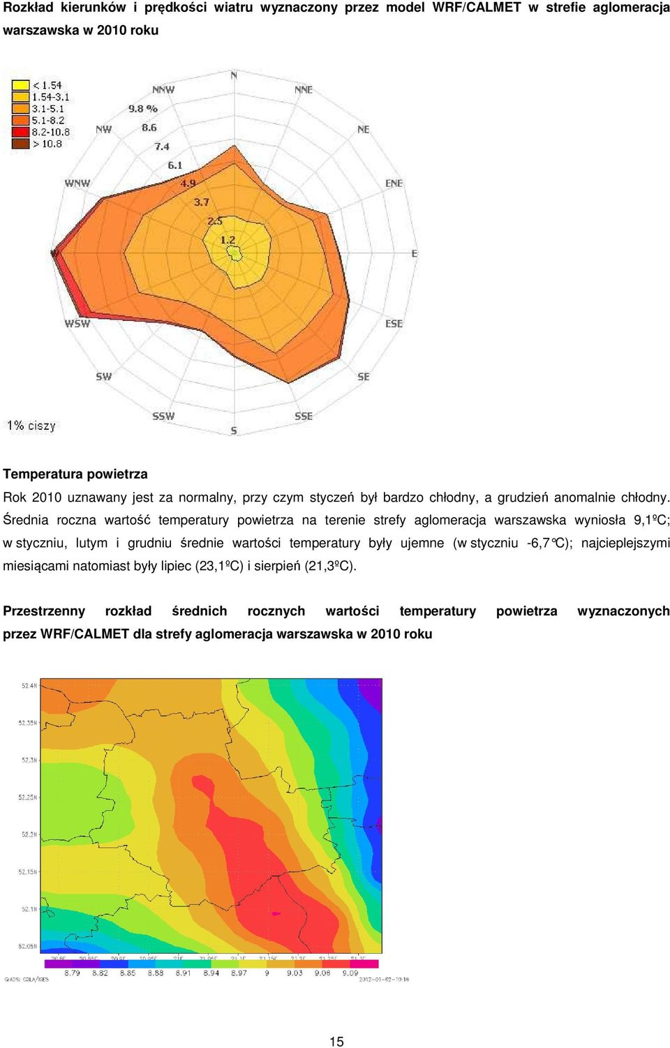 Średnia roczna wartość temperatury powietrza na terenie strefy aglomeracja warszawska wyniosła 9,1ºC; w styczniu, lutym i grudniu średnie wartości temperatury były