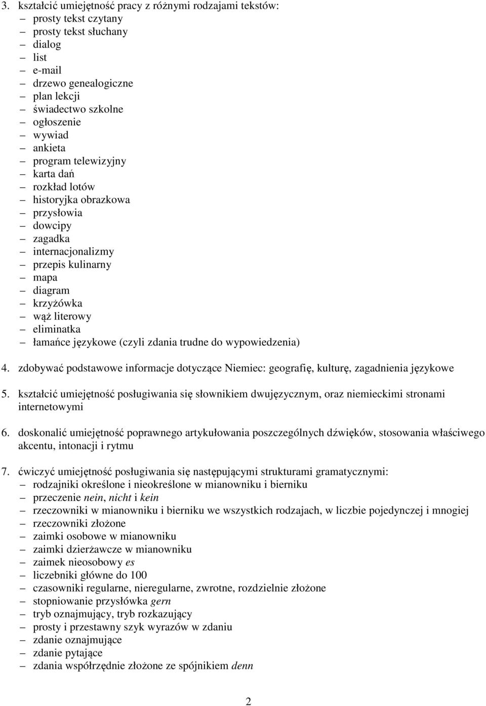 zdania trudne do wypowiedzenia) 4. zdobywać podstawowe informacje dotyczące Niemiec: geografię, kulturę, zagadnienia językowe 5.