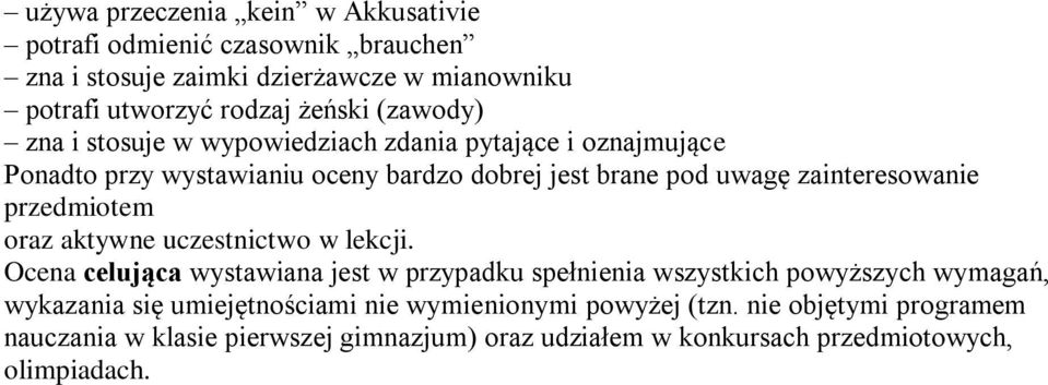 przedmiotem oraz aktywne uczestnictwo w lekcji.