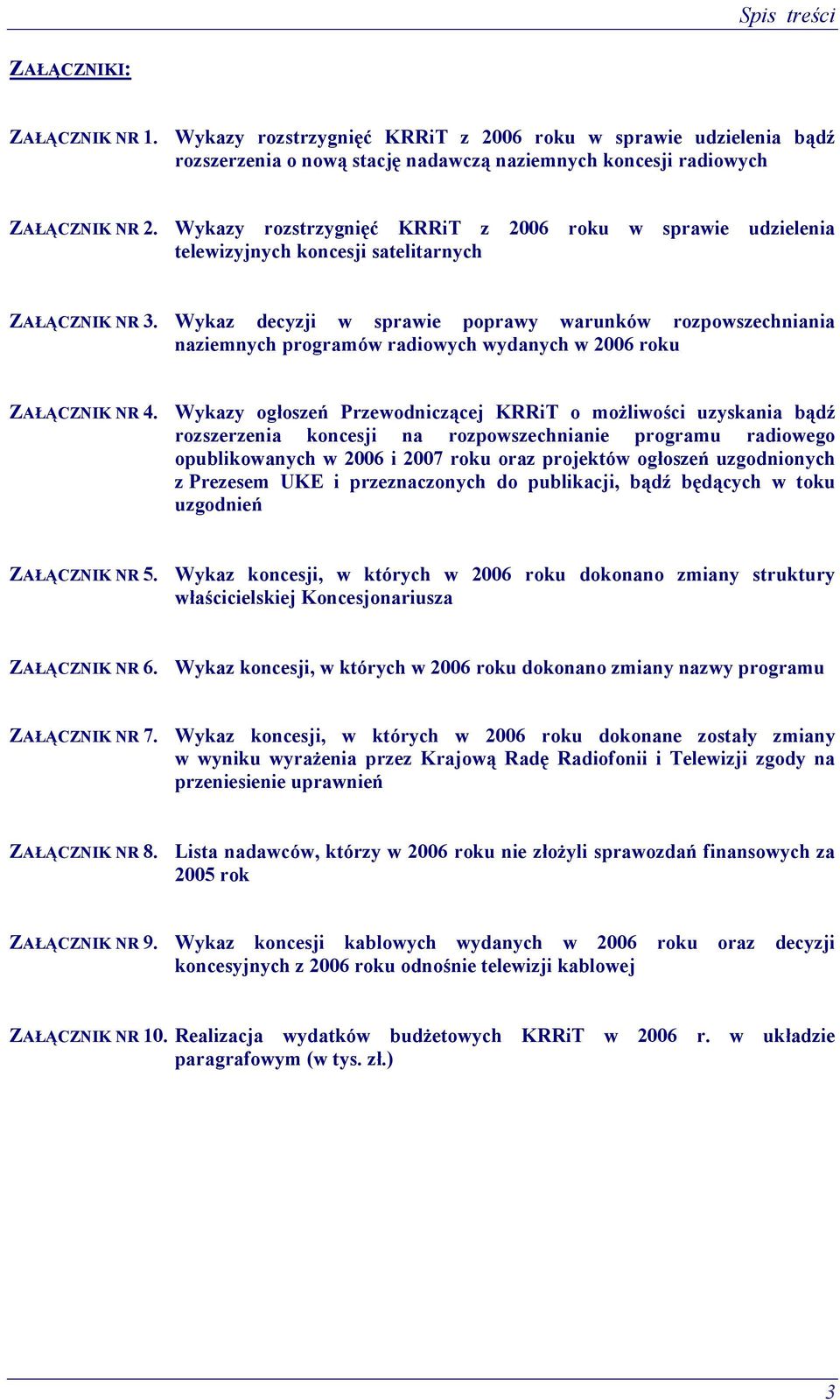 Wykaz decyzji w sprawie poprawy warunków rozpowszechniania naziemnych programów radiowych wydanych w 2006 roku ZAŁĄCZNIK NR 4.