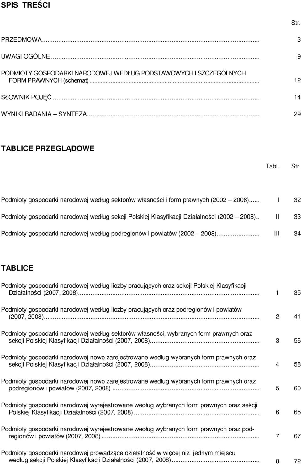 .. I 32 Podmioty gospodarki narodowej wed ug sekcji Polskiej Klasyfikacji Dzia alno ci (2002 2008)... II 33 Podmioty gospodarki narodowej wed ug podregionów i powiatów (2002 2008).