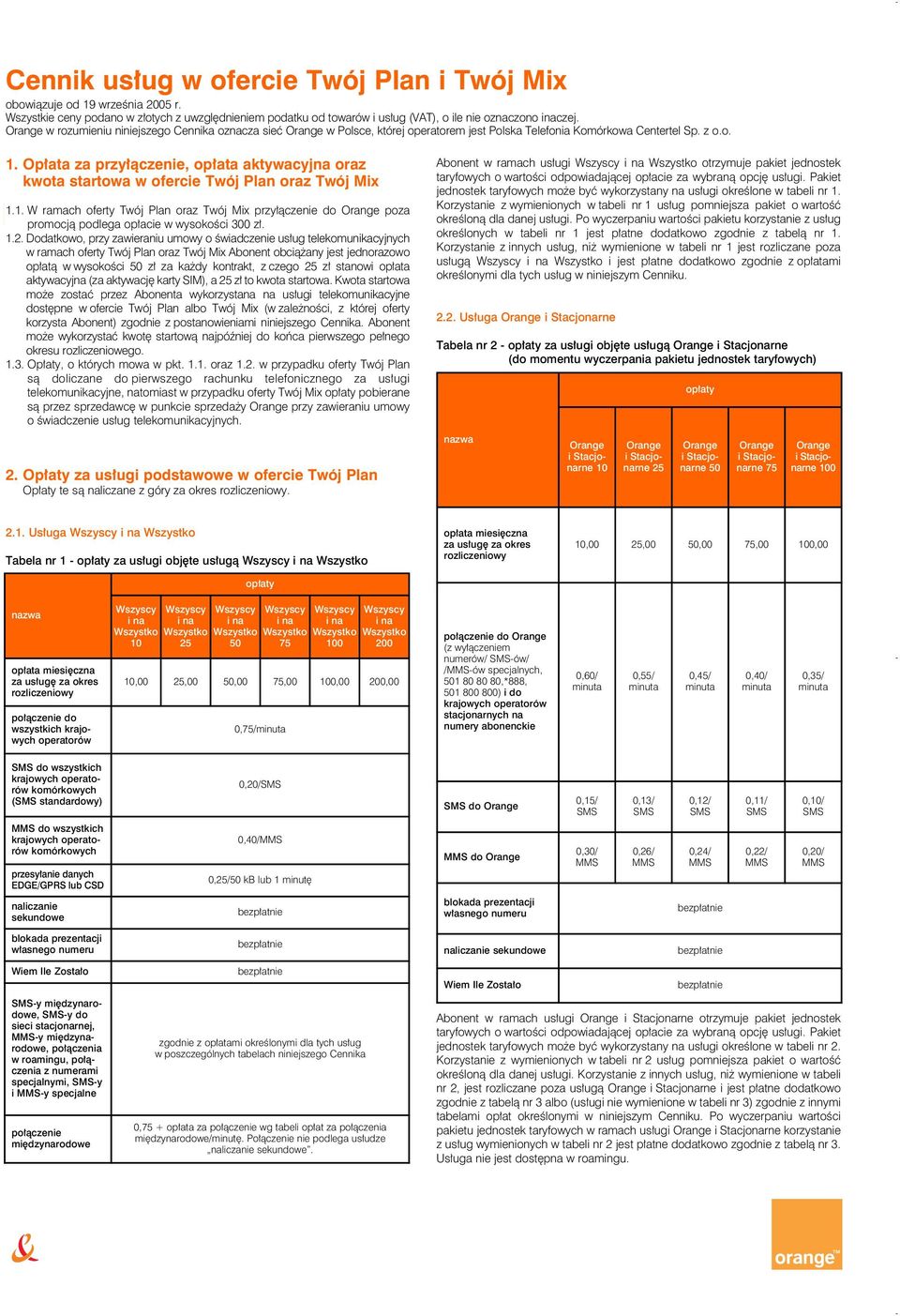 Opłata przyłączenie, aktywacyjna oraz kwota startowa w ofercie Twój Plan oraz Twój Mix 1.1. W ramach oferty Twój Plan oraz Twój Mix przyłączenie po promocją podlega opłacie w wysokości 300 zł. 1.2.