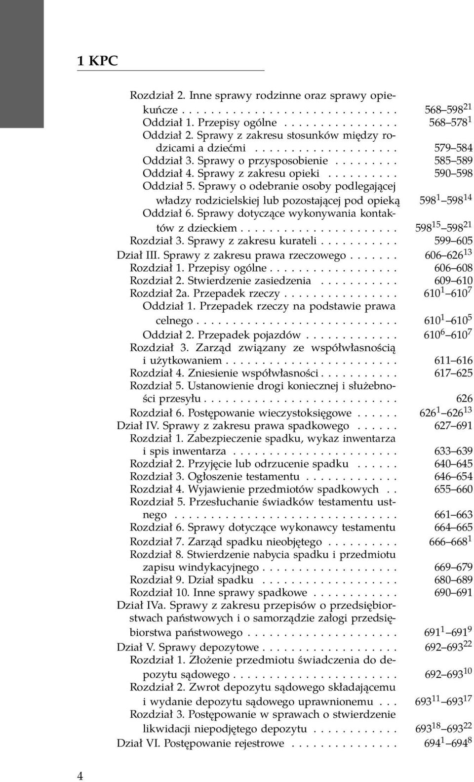 Sprawy o odebranie osoby podlegającej władzy rodzicielskiej lub pozostającej pod opieką 598 1 598 14 Oddział 6. Sprawy dotyczące wykonywania kontaktów z dzieckiem...................... 598 15 598 21 Rozdział 3.