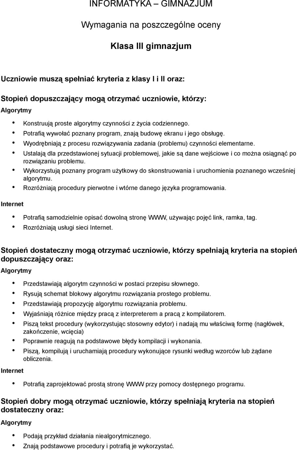 Wyodrębniają z procesu rozwiązywania zadania (problemu) czynności elementarne. Ustalają dla przedstawionej sytuacji problemowej, jakie są dane wejściowe i co można osiągnąć po rozwiązaniu problemu.