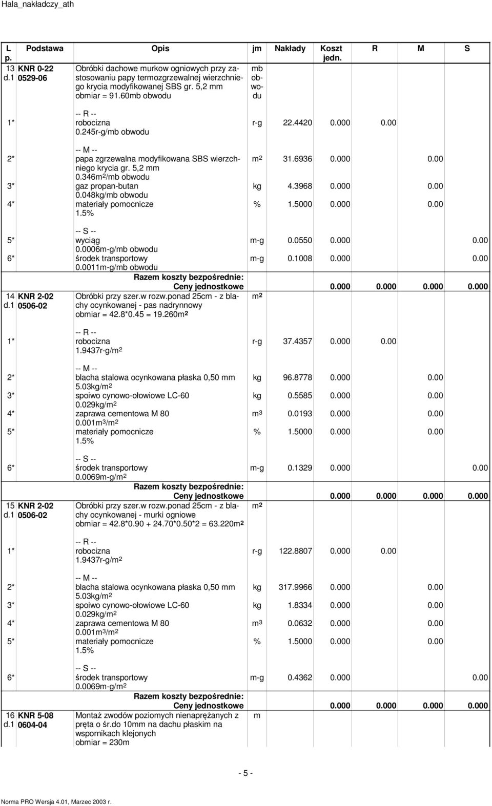 6936 0.000 0.00 kg 4.3968 0.000 0.00 0.0006m-g/mb obwodu 0.0011m-g/mb obwodu 14 KNR 2-02 d.1 0506-02 Obróbki przy szer.w rozw.ponad 25cm - z blachy ocynkowanej - pas nadrynnowy obmiar = 42.8*0.