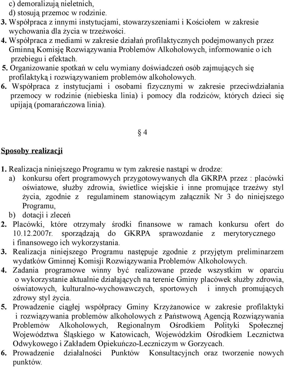 Organizowanie spotkań w celu wymiany doświadczeń osób zajmujących się profilaktyką i rozwiązywaniem problemów alkoholowych. 6.