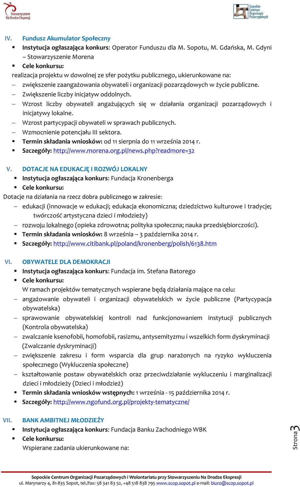 Zwiększenie liczby inicjatyw oddolnych. Wzrost liczby obywateli angażujących się w działania organizacji pozarządowych i inicjatywy lokalne. Wzrost partycypacji obywateli w sprawach publicznych.