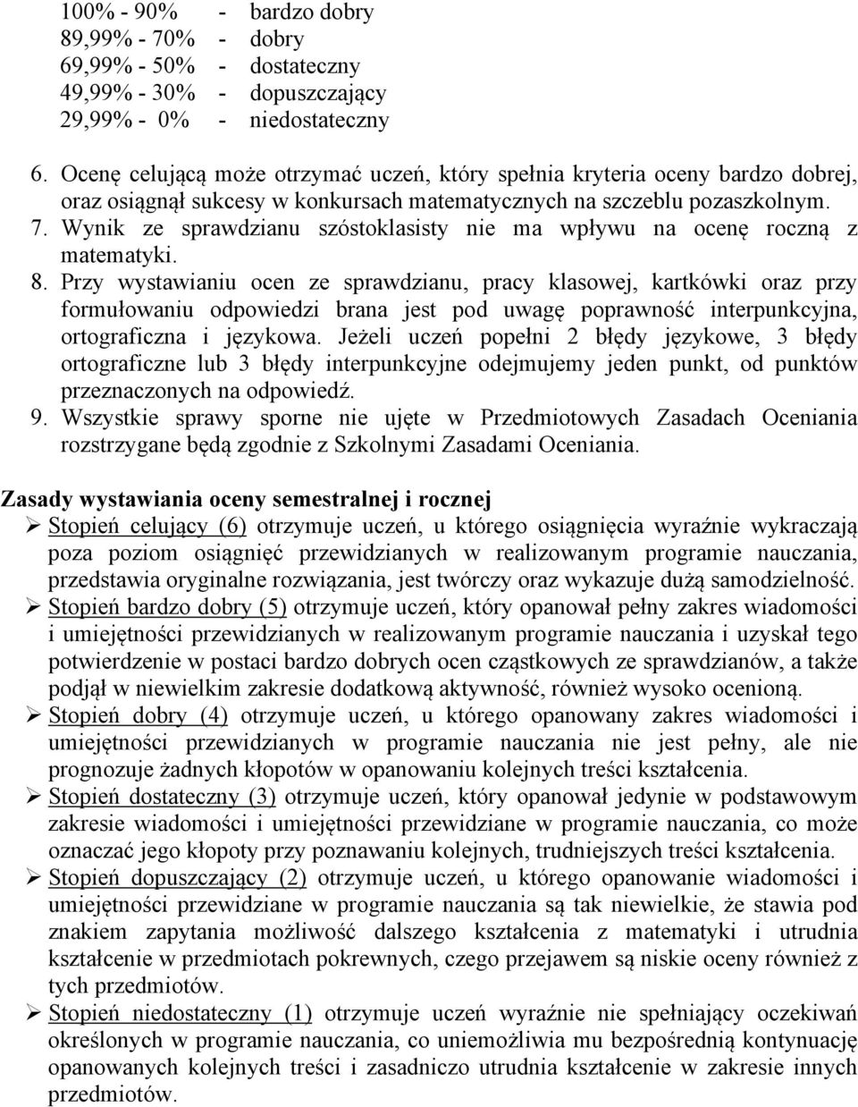 Wynik ze sprawdzianu szóstoklasisty nie ma wpływu na ocenę roczną z matematyki. 8.