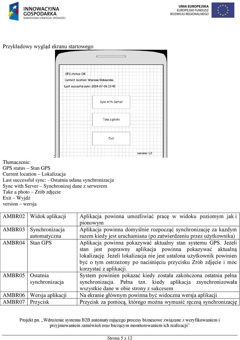 Przycisk Aplikacja powinna umożliwiać pracę w widoku poziomym jak i pionowym Aplikacja powinna domyślnie rozpocząć synchronizację za każdym razem kiedy jest uruchamiana (po zatwierdzeniu przez