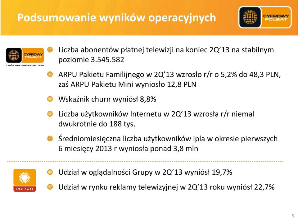 8,8% Liczba użytkowników Internetu w 2Q 13 wzrosła r/r niemal dwukrotnie do 188 tys.