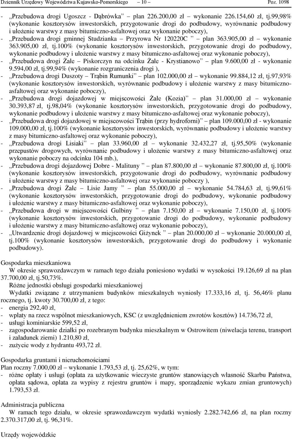 Studzianka Przyrowa Nr 120220C plan 363.905,00 zł wykonanie 363.905,00 zł, tj.