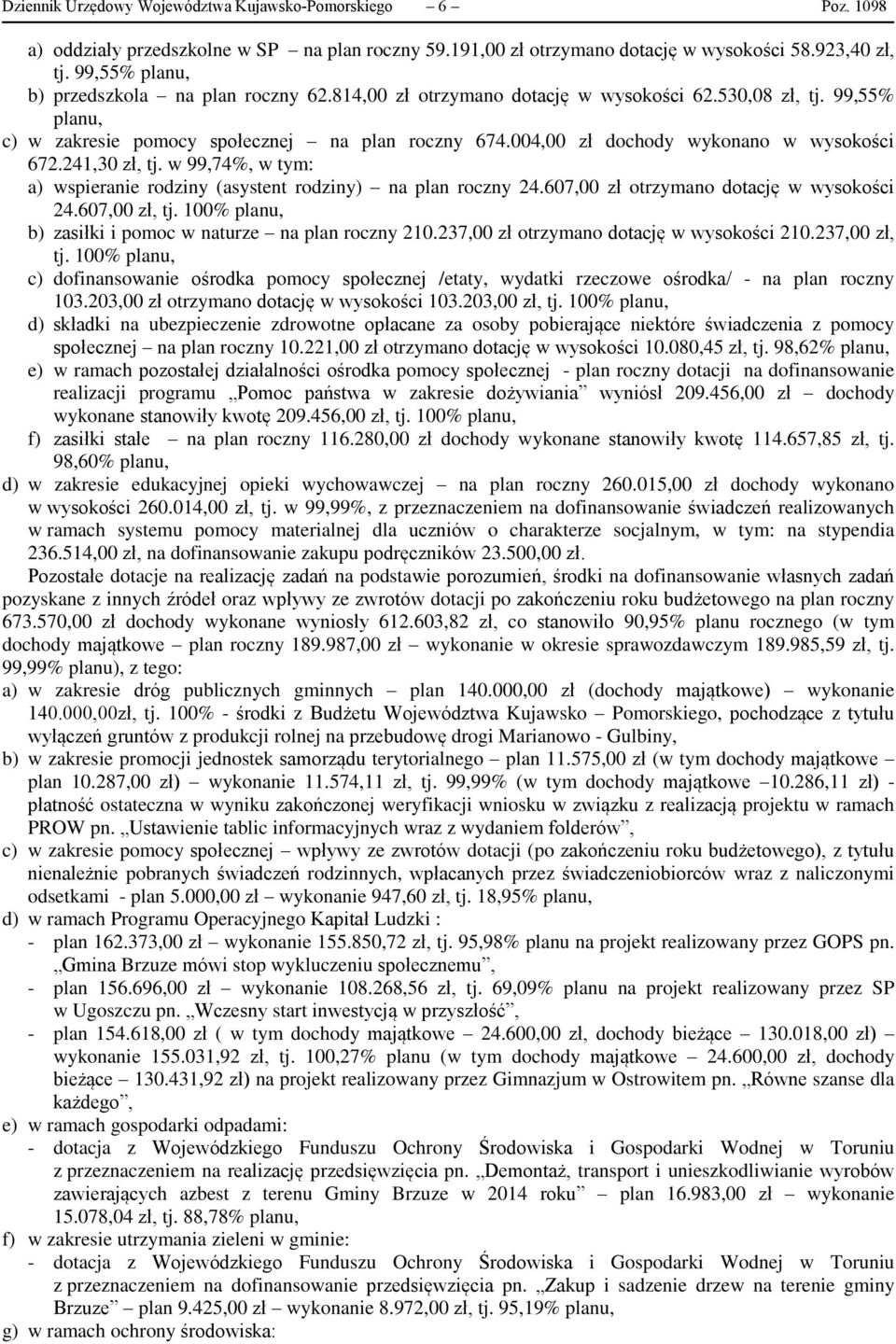 004,00 zł dochody wykonano w wysokości 672.241,30 zł, tj. w 99,74%, w tym: a) wspieranie rodziny (asystent rodziny) na plan roczny 24.607,00 zł otrzymano dotację w wysokości 24.607,00 zł, tj.