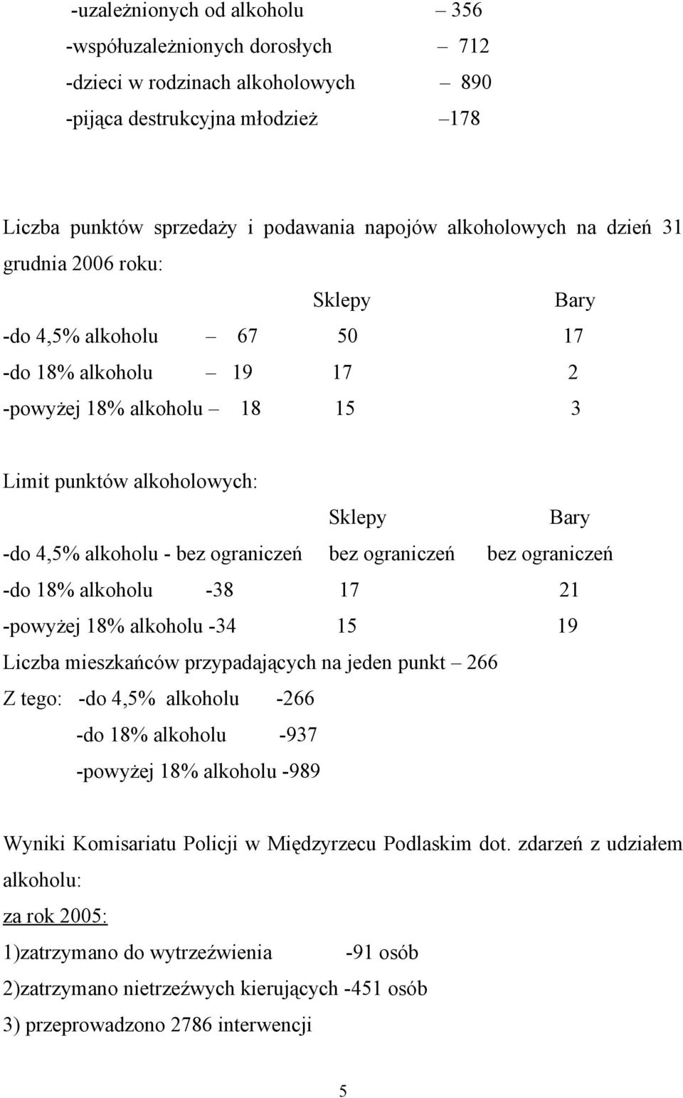 bez ograniczeń bez ograniczeń -do 18% alkoholu -38 17 21 -powyżej 18% alkoholu -34 15 19 Liczba mieszkańców przypadających na jeden punkt 266 Z tego: -do 4,5% alkoholu -266 -do 18% alkoholu -937