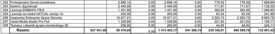 Enterprise Space Security 10 971,51 0,00 10 971,51 0,00 2 285,73 2 285,73 8 685,78 207 Ulead Media Studio Pro Foll 1 329,80 0,00 1 329,80 0,00 221,63 221,63 1 108,17