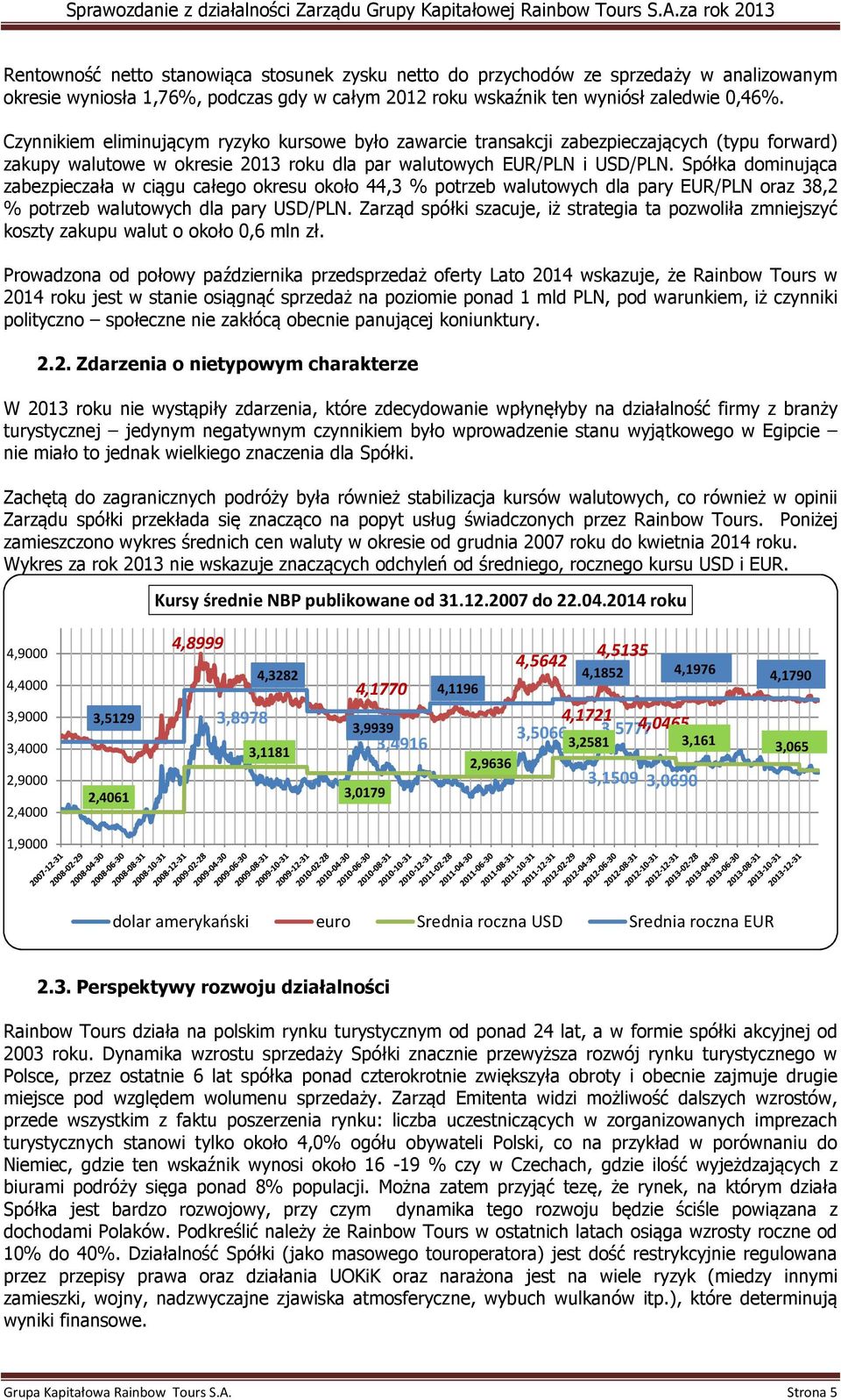 Spółka dominująca zabezpieczała w ciągu całego okresu około 44,3 % potrzeb walutowych dla pary EUR/PLN oraz 38,2 % potrzeb walutowych dla pary USD/PLN.