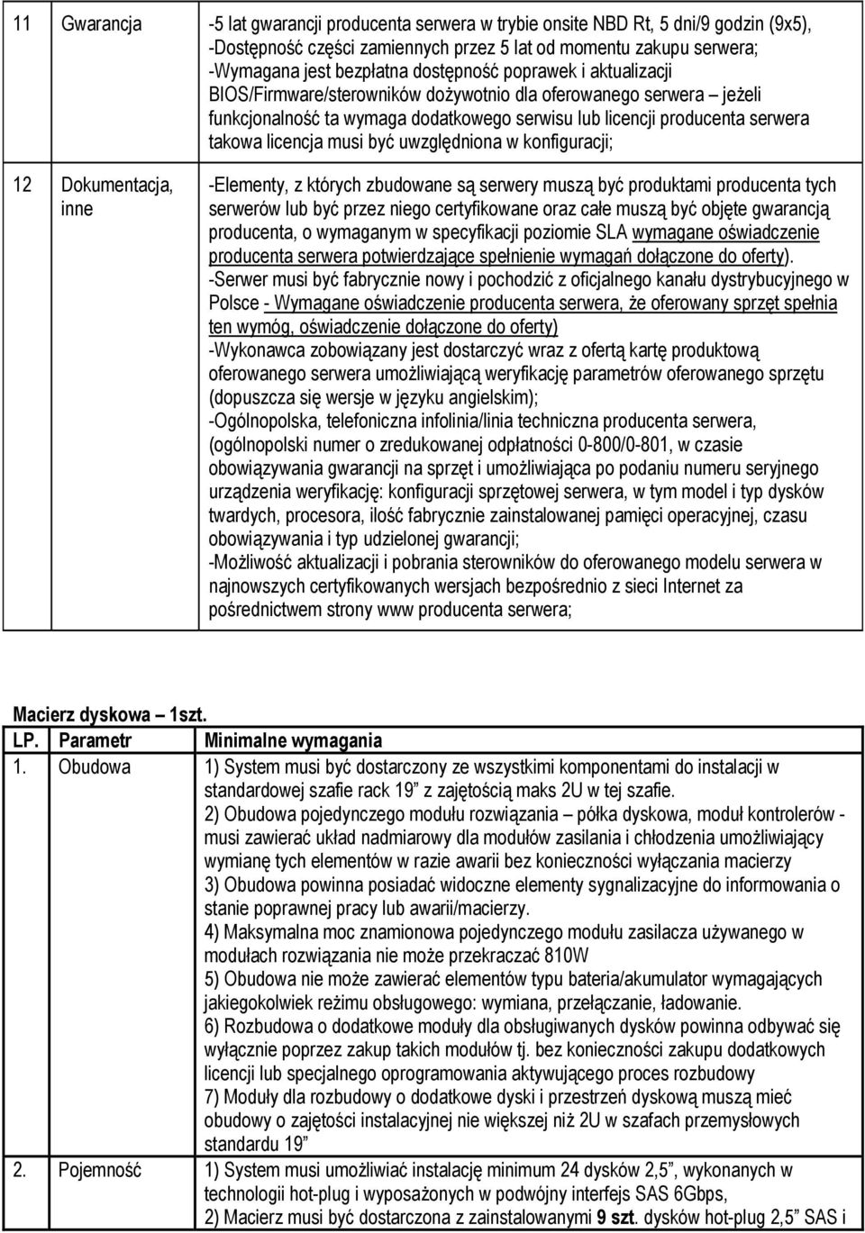 uwzględniona w konfiguracji; 12 Dokumentacja, inne -Elementy, z których zbudowane są serwery muszą być produktami producenta tych serwerów lub być przez niego certyfikowane oraz całe muszą być objęte