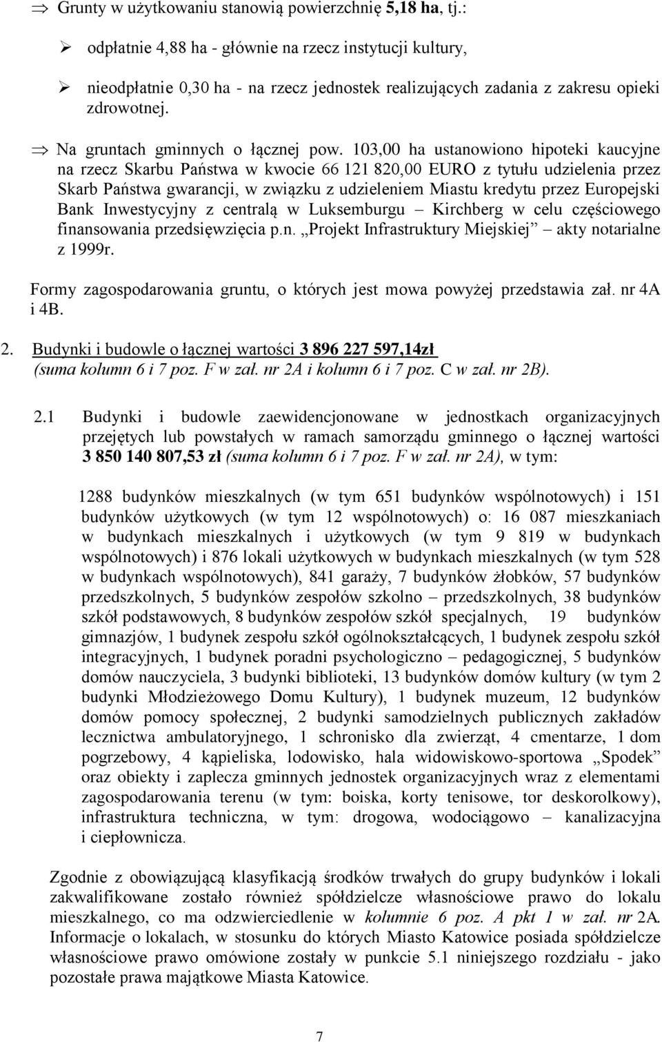 03,00 ha ustanowiono hipoteki kaucyjne na rzecz Skarbu Państwa w kwocie 66 80,00 EURO z tytułu udzielenia przez Skarb Państwa gwarancji, w związku z udzieleniem Miastu kredytu przez Europejski Bank