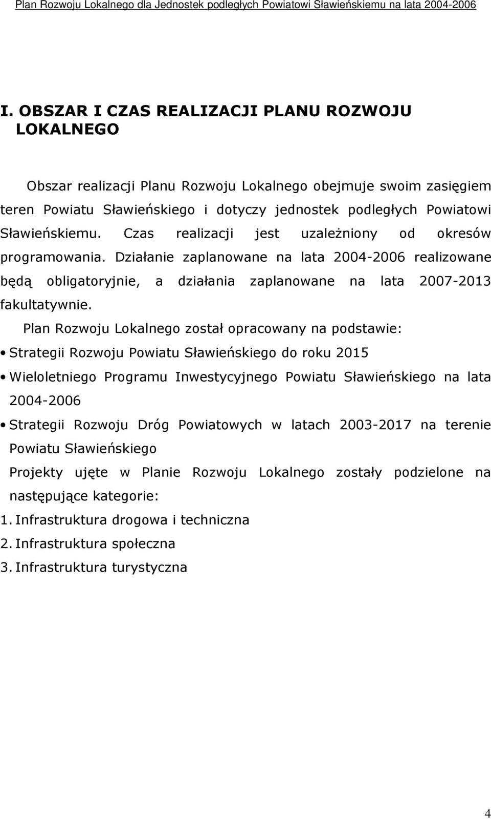 Działanie zaplanowane na lata 2004-2006 realizowane będą obligatoryjnie, a działania zaplanowane na lata 2007-2013 fakultatywnie.