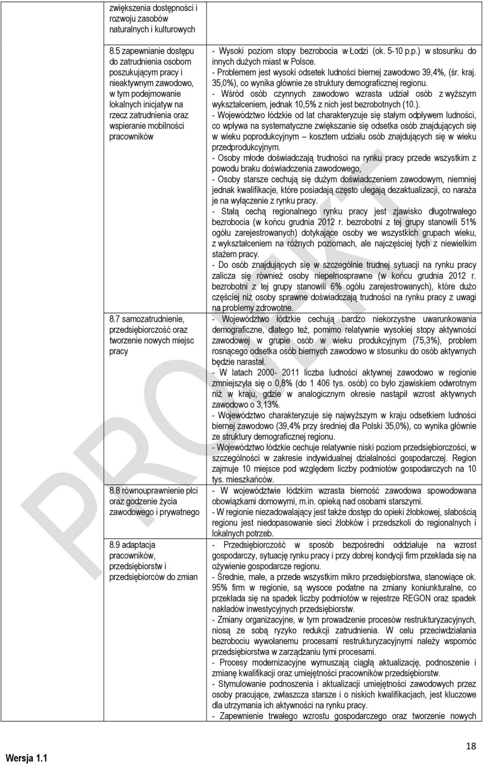 7 samozatrudnienie, przedsiębiorczość oraz tworzenie nowych miejsc pracy 8.8 równouprawnienie płci oraz godzenie życia zawowego i prywatnego 8.