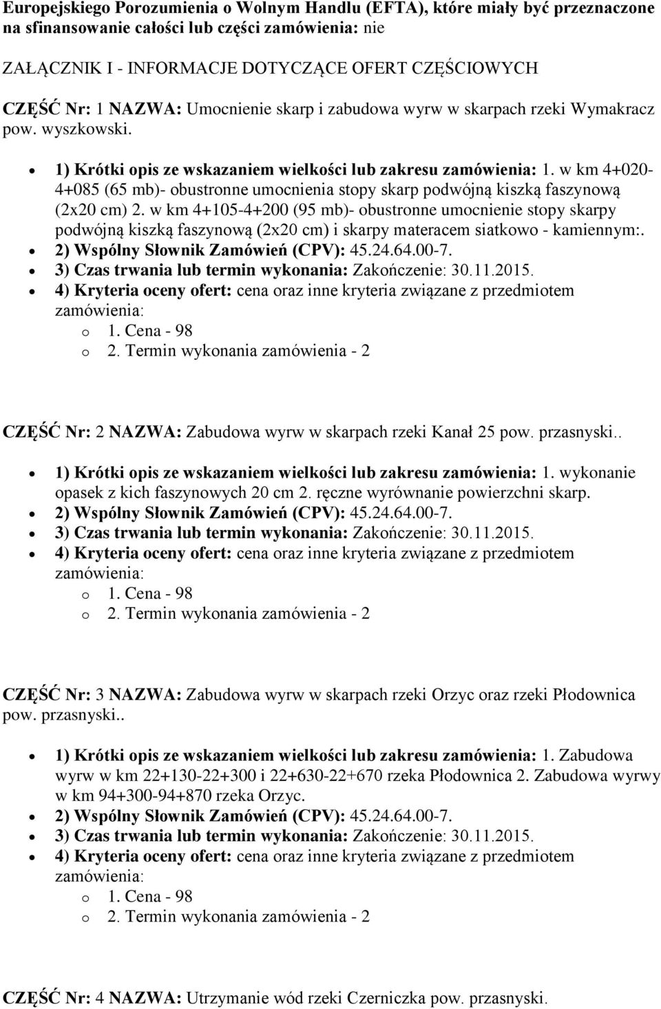 w km 4+020-4+085 (65 mb)- obustronne umocnienia stopy skarp podwójną kiszką faszynową (2x20 cm) 2.