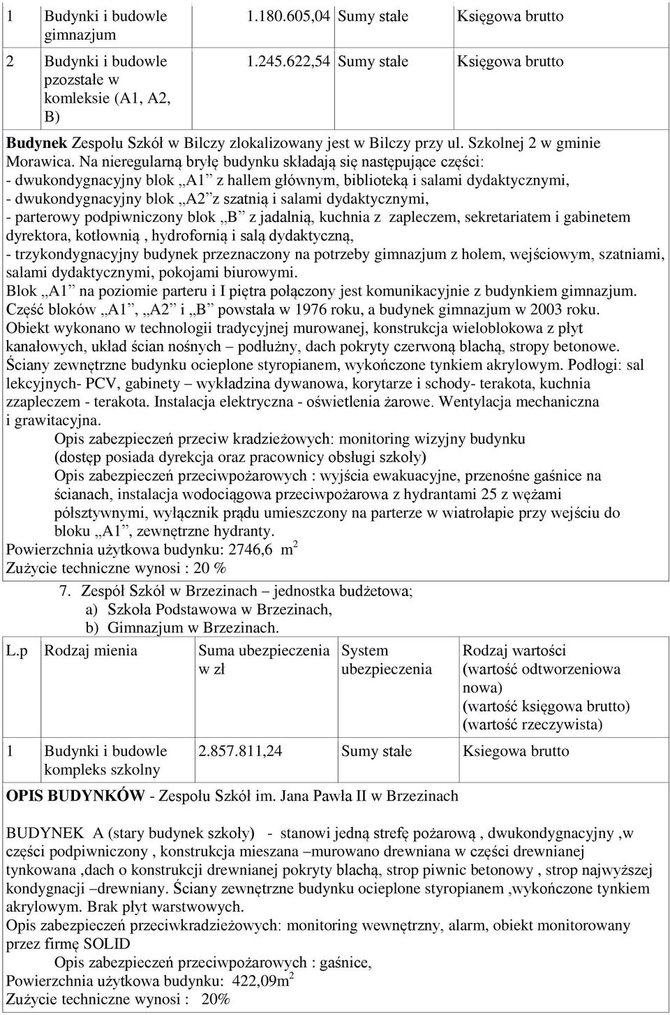 Na nieregularną bryłę budynku składają się następujące części: - dwukondygnacyjny blok A1 z hallem głównym, biblioteką i salami dydaktycznymi, - dwukondygnacyjny blok A2 z szatnią i salami