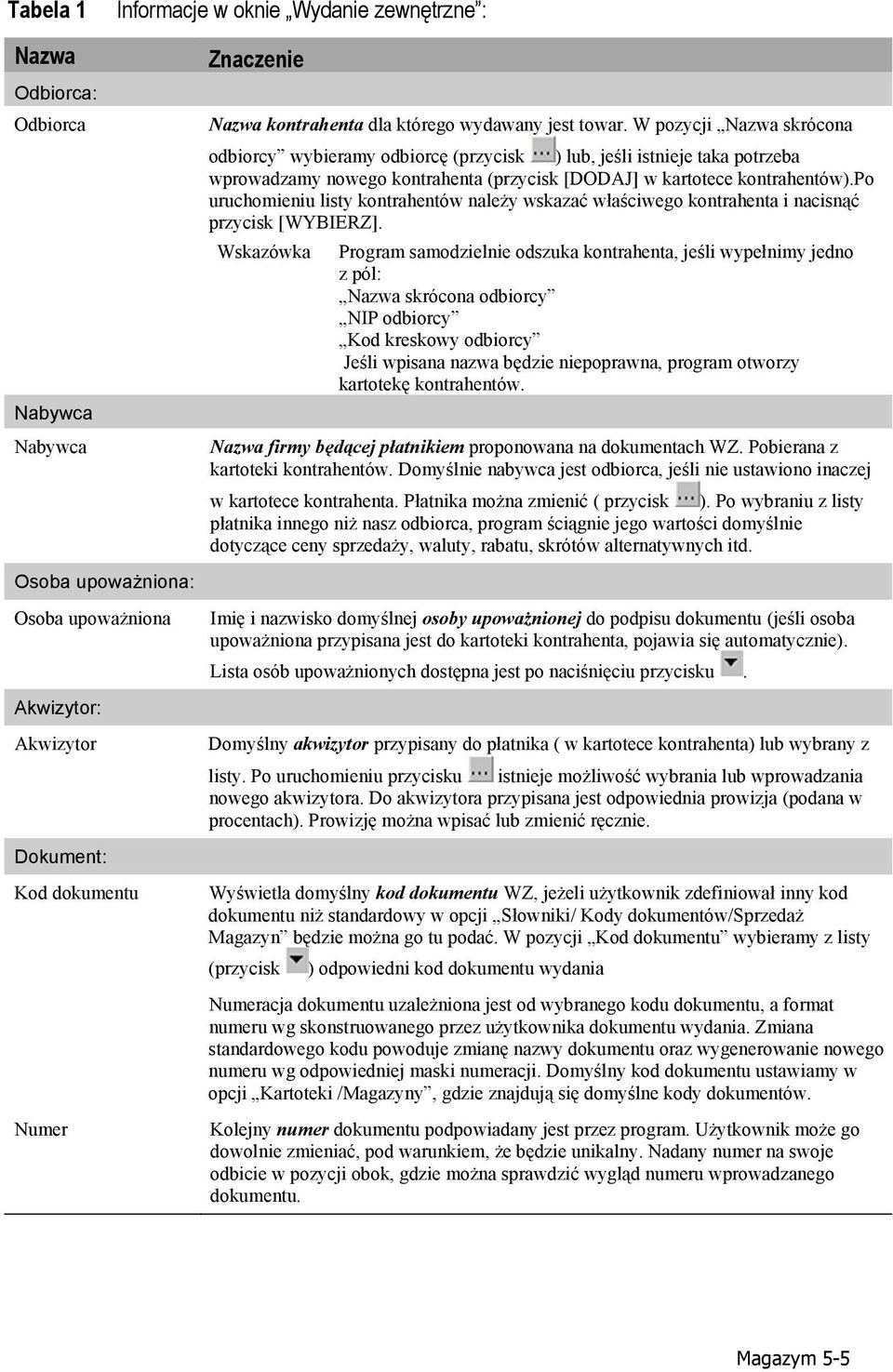 W pozycji Nazwa skrócona odbiorcy wybieramy odbiorcę (przycisk ) lub, jeśli istnieje taka potrzeba wprowadzamy nowego kontrahenta (przycisk [DODAJ] w kartotece kontrahentów).