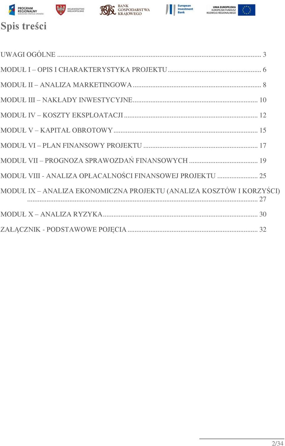 .. 15 MODUŁ VI PLAN FINANSOWY PROJEKTU... 17 MODUŁ VII PROGNOZA SPRAWOZDAŃ FINANSOWYCH.