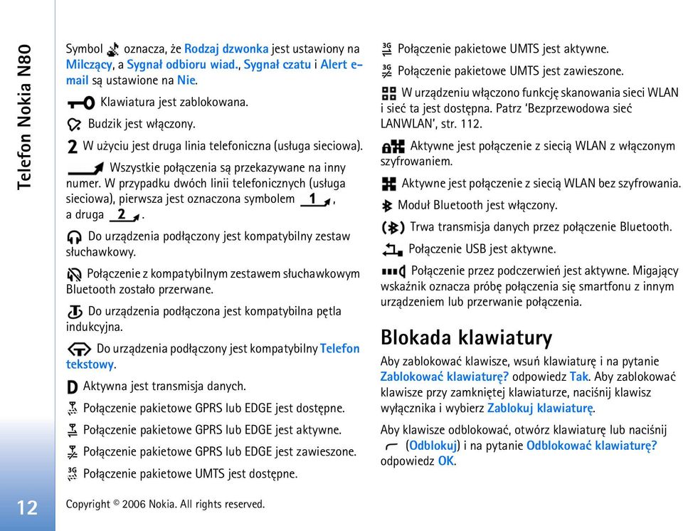 W przypadku dwóch linii telefonicznych (us³uga sieciowa), pierwsza jest oznaczona symbolem, adruga. Do urz±dzenia pod³±czony jest kompatybilny zestaw s³uchawkowy.