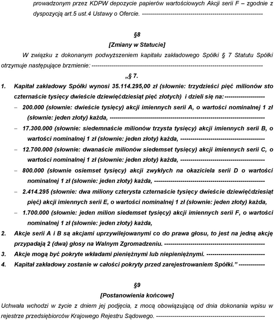 ------------------------------------------------------------------------------------- 7. 1. Kapitał zakładowy Spółki wynosi 35.114.