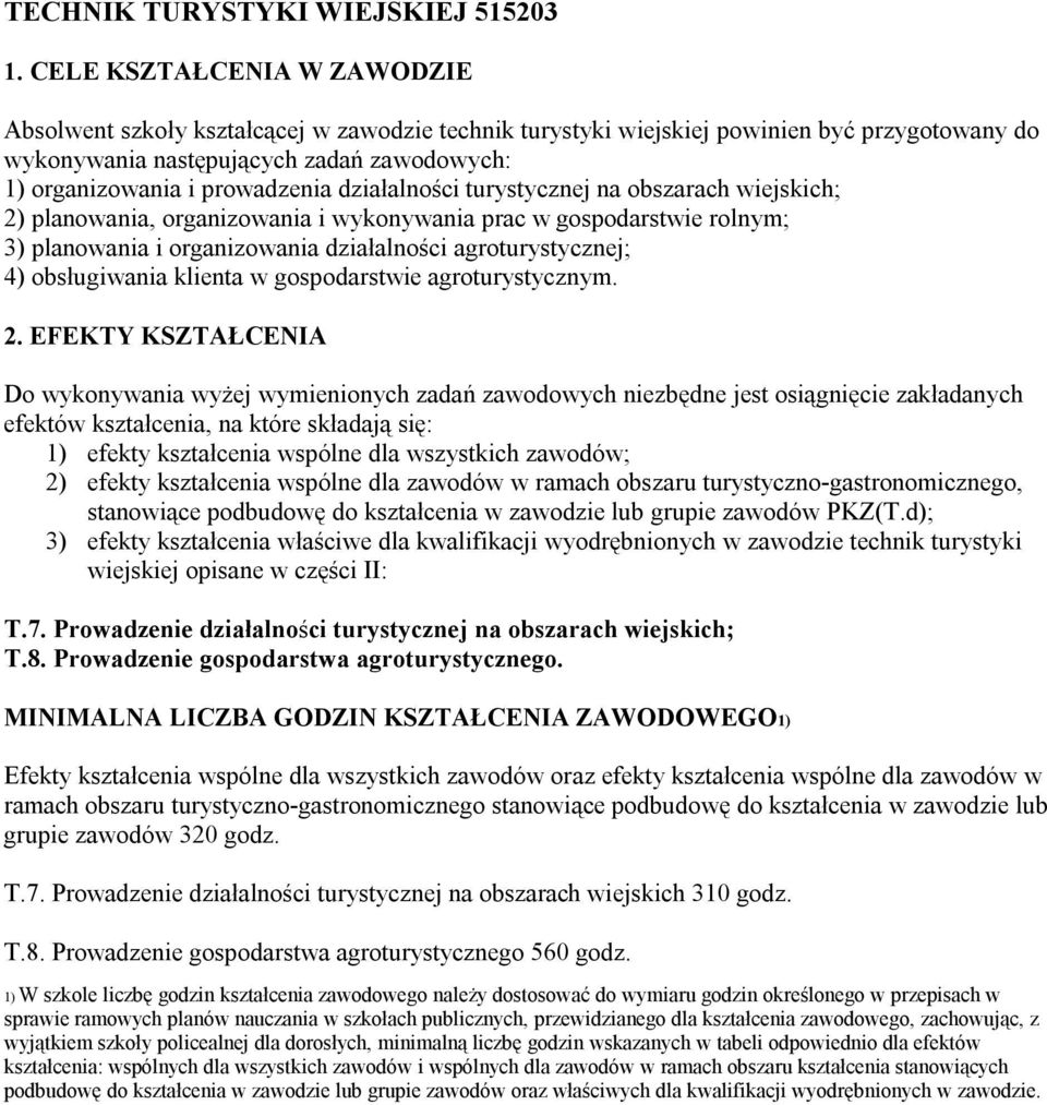 działalności turystycznej na obszarach wiejskich; 2) planowania, organizowania i wykonywania prac w gospodarstwie rolnym; 3) planowania i organizowania działalności agroturystycznej; 4) obsługiwania