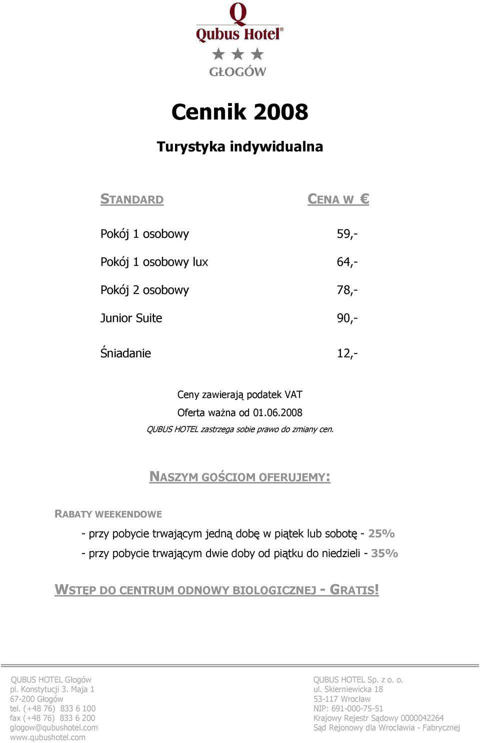 Konstytucji 3. Maja 1 ul. Skierniewicka 18 67-200 Głogów 53-117 Wrocław tel.