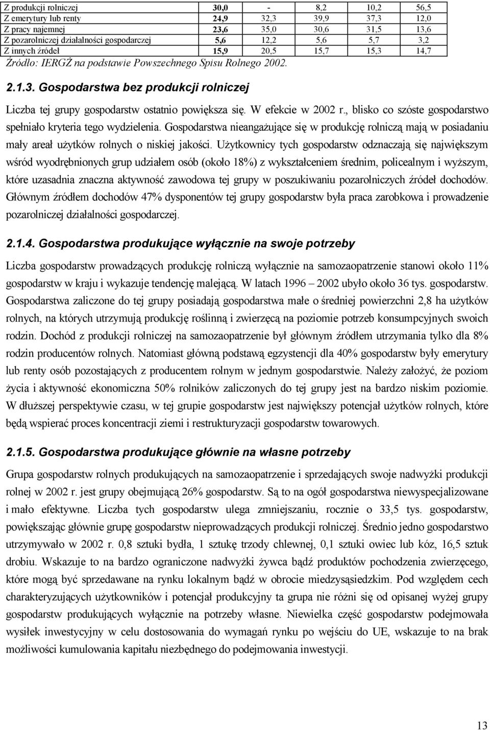 W efekcie w 2002 r., blisko co szóste gospodarstwo spełniało kryteria tego wydzielenia.