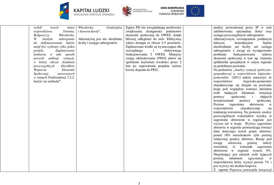 2, będzie się nakładał. Włocławka, i Inowrocławia. Grudziądza Alternatywą jest nie określanie liczby i zasięgu subregionów.