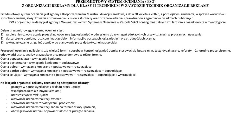 , z późniejszymi zmianami, w sprawie warunków i sposobu oceniania, klasyfikowania i promowania uczniów i słuchaczy oraz przeprowadzania sprawdzianów i egzaminów w szkołach publicznych.