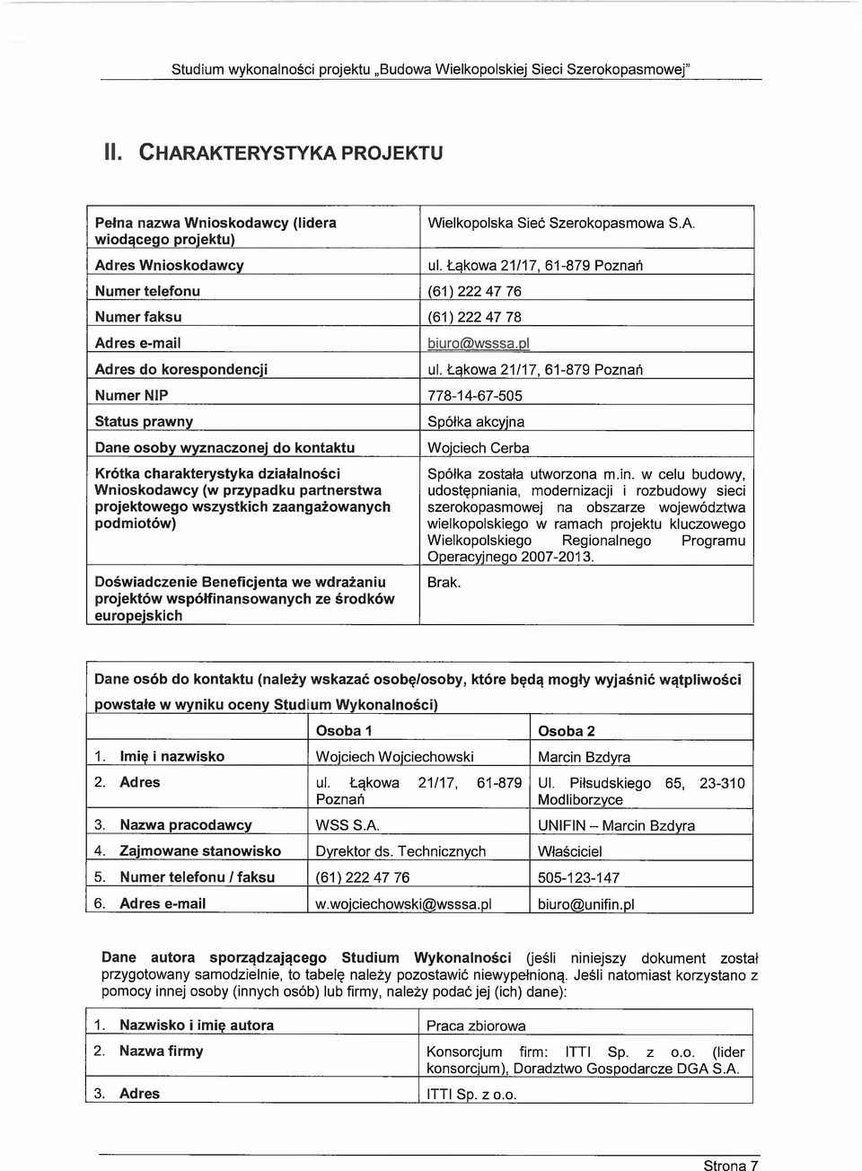 pl Numer NIP 778-14-67-55 Status prawny Dane osoby wyznaczonej do kontaktu Krótka charakterystyka działalności Wnioskodawcy (w przypadku partnerstwa projektowego wszystkich zaangażowanych podmiotów)